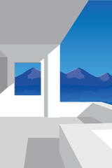 illustrator building Construction doors with mountain and sky
