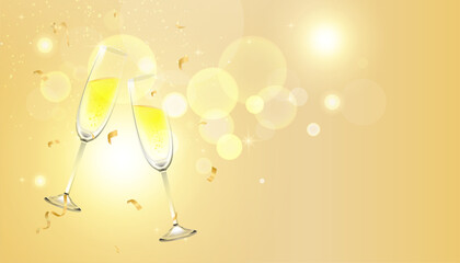 Golden vector background with champagne glasses