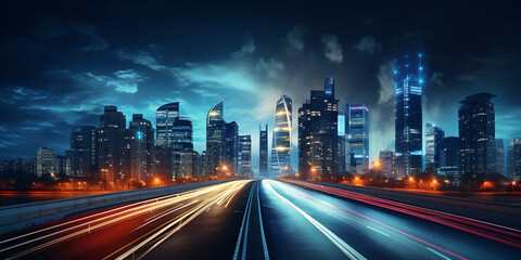 Fototapeta na wymiar Traffic in the Night City - High Resolution Realistic Wallpapers