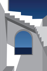 Fototapeta premium illustrator Minimal the basement room with windows and stairs sea sky