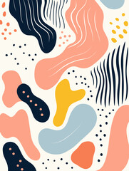 Colorful lines dots shapes floral seamless pattern background. Good for fashion fabrics, children’s clothing, T-shirts, postcards, email header, wallpaper, banner, posters, events, covers, and more.