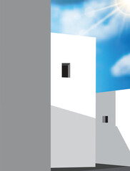 illustrator Minimal three building and windows with bright sky