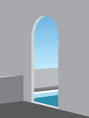 illustrator The door and swimming pool  with balcony sky