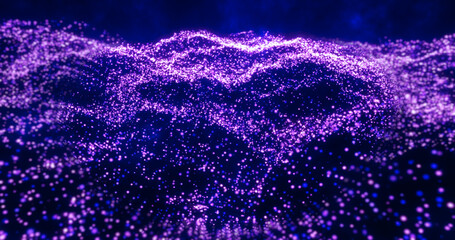 Purple waves from energy particles magical glowing high tech futuristic light dots abstract background