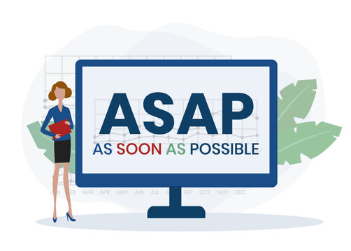 ASAP - As Soon As Possible acronym. business concept background. Vector illustration for website banner, marketing materials, business presentation, online advertising