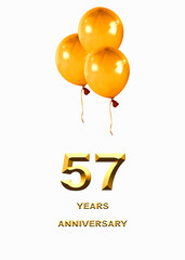 3d illustration, 57 anniversary. golden numbers on a festive background. poster or card for anniversary celebration, party