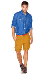 Fototapeta premium Portrait, fashion and walking with a hipster man isolated on a transparent background for trendy style. Clothes, confident and denim with a young male model standing hands in pockets on PNG alone