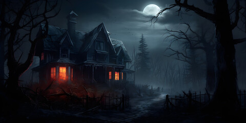 Fototapeta na wymiar Creepy house at night illustration background