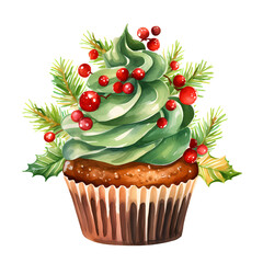 watercolor chrismast tree cupcakes ,christmas decoraction, watercolor illustrations
