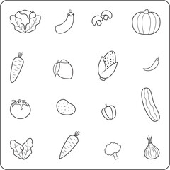 Vagetable coloring page for children and adults. Hand drawing vector illustration in black outline on a white background.