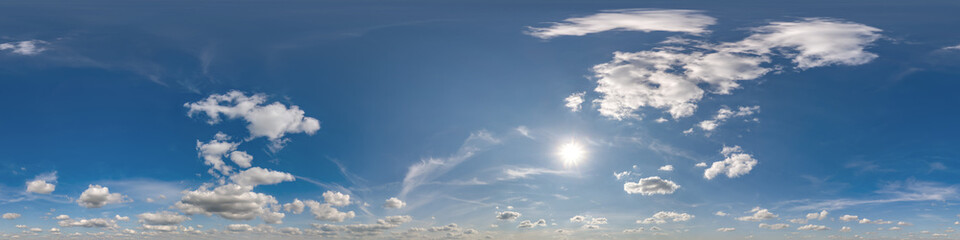 seamless cloudy blue sky 360 hdri panorama view with zenith and beautiful clouds for use in 3d...