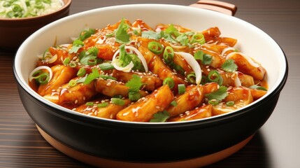 Fototapeta premium Tteokbokki or korean spicy rice cake. Popular street Asian food for restaurant, cookbook and recipe