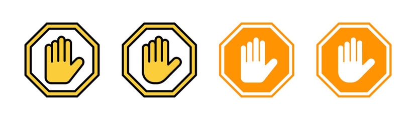 Stop icon set for web and mobile app. stop road sign. hand stop sign and symbol. Do not enter stop red sign with hand