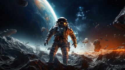 Fototapeta na wymiar Realistic Astronaut walking on space. AI generated image