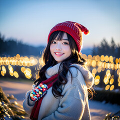 イルミネーションと女性