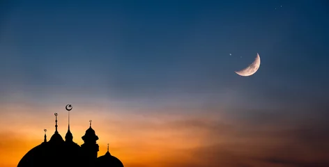 Photo sur Plexiglas Half Dome  islam ramadan half moon and starry sky festival of ramadan sky ramadan mosque islamic landmark mosque dome of light of hope arabic islamic architecture