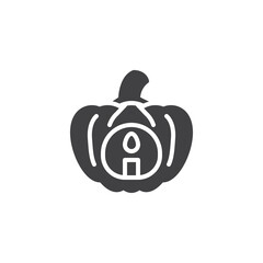 Pumpkin with candle inside vector icon