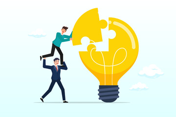 Helpful businessman support coworker for success, partnership help team to get solution and win together, success teamwork or support to develop new idea, cooperate or collaborate, companion (Vector)