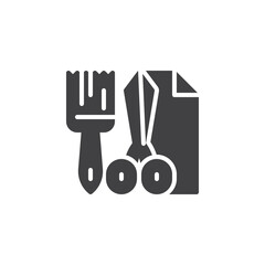 Fototapeta premium Scissor with brush and paper vector icon