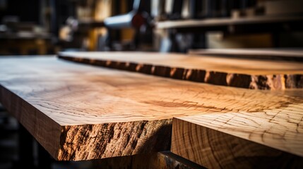 Woodworking with curly maple (or tiger maple) a sought after and prized wood for its beautiful figured grain. Wood working lumber on work bench.Shallow depth of field