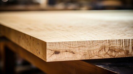 Woodworking with curly maple (or tiger maple) a sought after and prized wood for its beautiful figured grain. Wood working lumber on work bench.Shallow depth of field