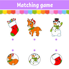 Matching game for kids. Education developing worksheet. Draw a line. Activity page. cartoon character. Vector illustration.