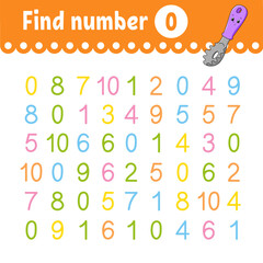 Find number. Education developing worksheet. Activity page with pictures. Game for children. Funny character. cartoon style. Vector illustration.