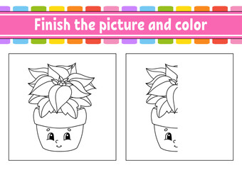 Finish the picture and color. cartoon character isolated on white background. For kids education. Activity worksheet. Vector illustration.