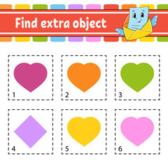 Find extra object. Educational activity worksheet for kids and toddlers. Game for children. Cute characters. Vector illustration. - obrazy, fototapety, plakaty