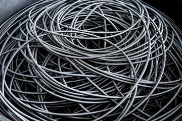 Finished Metal Wire Assembly Tray, Steel Wire Rope Production, Unraveled Iron Tube Coil.