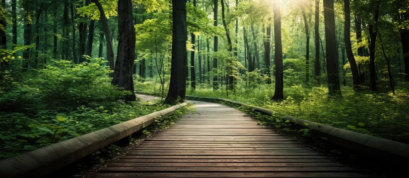 A forest s wooden pathway captured up close