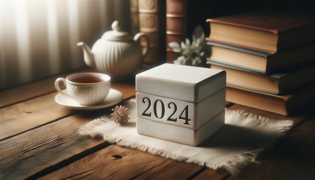 「2024」のオブジェのある部屋(AI画像生成 + Photoshop）