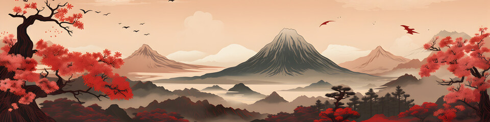 Panele Szklane  Japanese landscape mt fuji illustration background