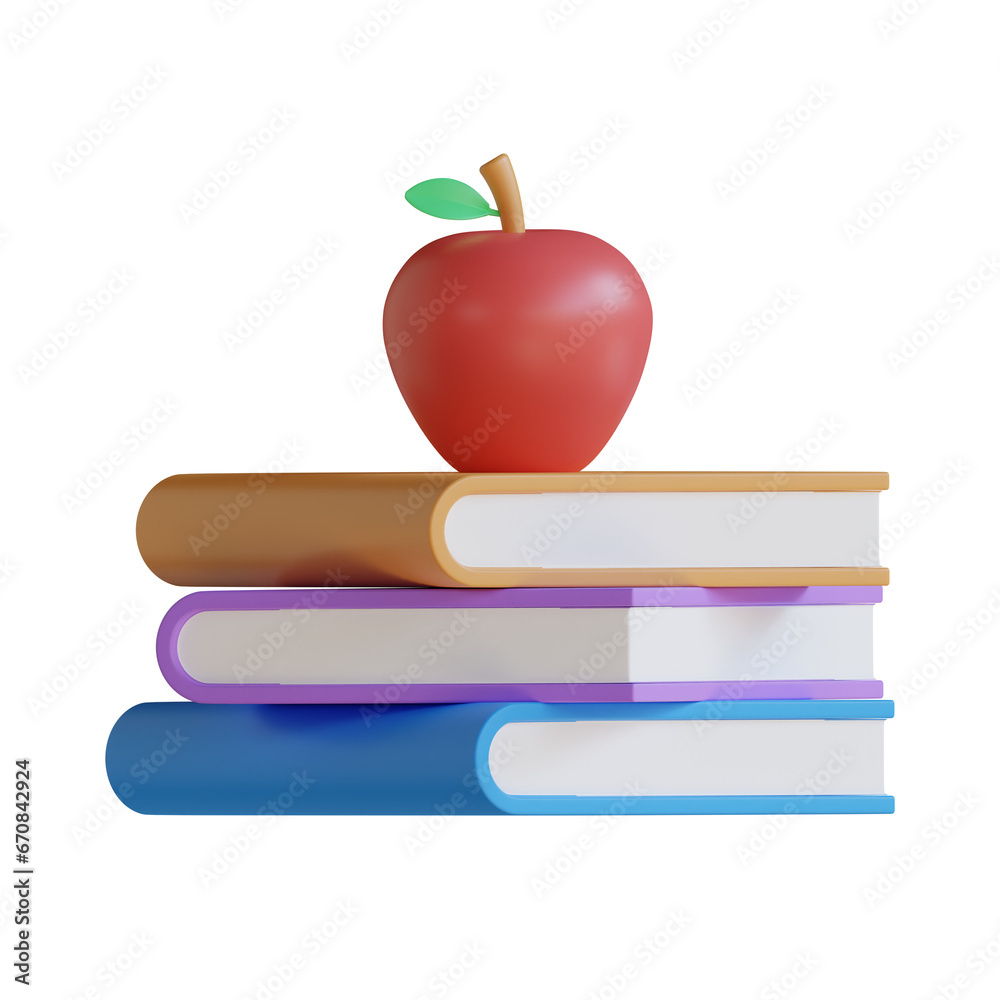 Poster book and apple in an attractive 3d model. 3d model of book and apple for a relaxing atmosphere. 3d i