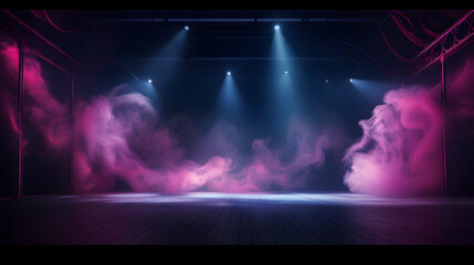 Stage with scenic light effect and smoke - obrazy, fototapety, plakaty