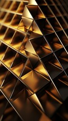 A gold pyramid framework structure, abstract background. A micro frame work of thin metal chrome structure