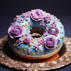 Obraz na płótnie Canvas beautifully decorated donut - closeup