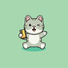Cute cat is content creator cartoon illustration