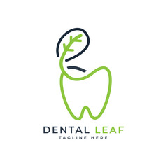 Dental leaf logo design creative idea teeth and leaf for eco dental