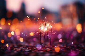 Fototapeta na wymiar A festive close-up background image designed for creative content, with a New Year theme featuring sparklers, offering an up-close view of the celebratory elements. Photorealistic illustration
