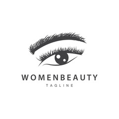 Eyelash Logo, Women's Eye Beauty Salon Simple Design with Line Model, Vector Templet Icon