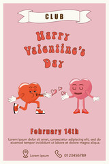 90's style Valentine's Day card. Cute cartoon hearts