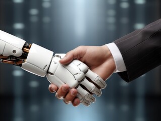 Business handshake of human and robot 