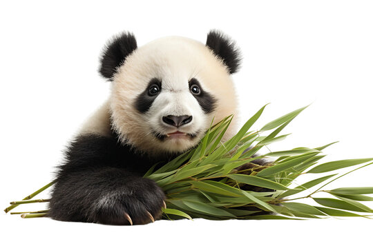 Cute Panda Munching isolated on transparent background, Generative Ai