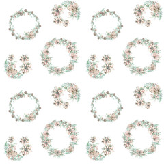 Seamless pattern with watercolor Christmas wreathes