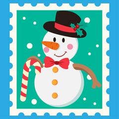 Christmas stamp with a snowman in a hat