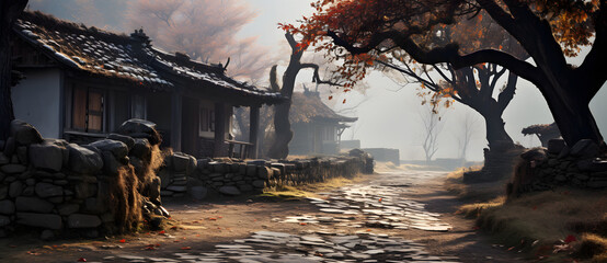 Rural landscape with an ancient Chinese hut 7