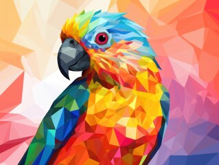 Fototapeta premium Illustration of a parrot in bright colors, geometric shapes.