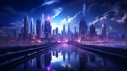 neon mega city capital towers with futuristic technology background, future modern building virtual reality, night life style concept 
Revised, A concept of a futuristic city with neon capital towers