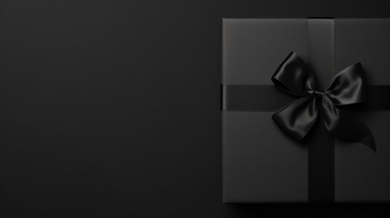 Gift box with black bow on black background